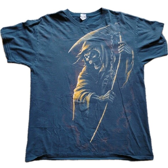 Grim Reaper Y2K Black Horror T-Shirt Large Fruit of the Loom mens large - Picture 1 of 4